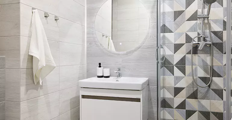 Modern Small Bathroom Walk-In Shower Remodel in Bear Creek